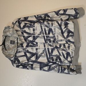 Armani Exchange Gray and Blue Puffer Jacket with Geometric Design